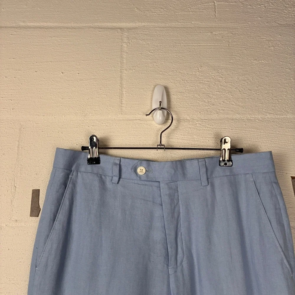 Lauren Ralph Lauren Mens Linen Straight Leg Trouser Pants Size 30x30 Light Blue